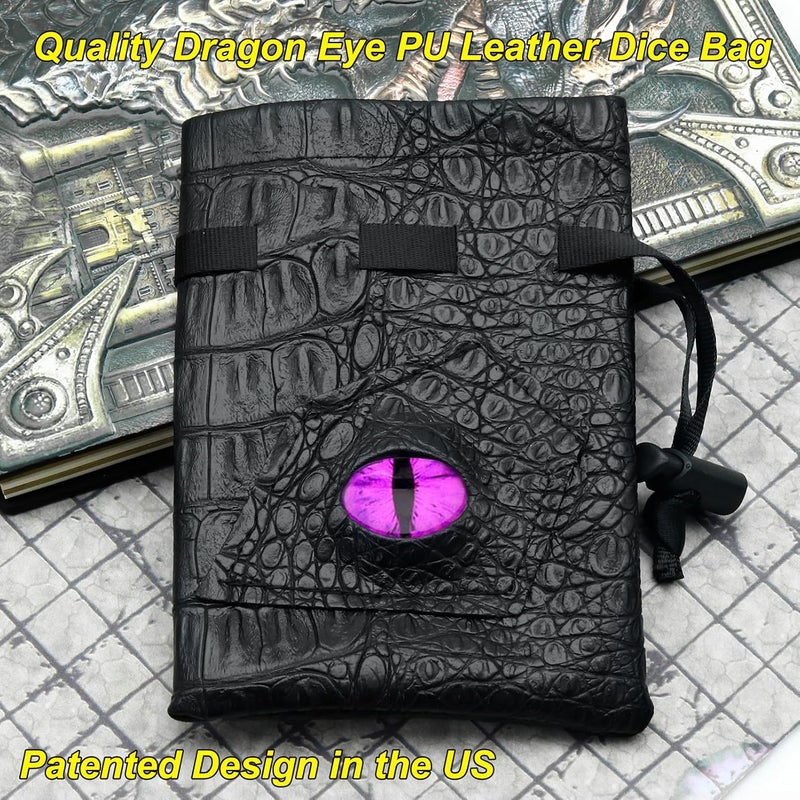 Haxtec Mystery Dice Bag With Metal Dice Set Dragon Eye Dice Pouch Drawstring PU Leather Dice Holding D&D Dice Compatible with Dungeons and Dragons Accessories and Coins DND Gifts Stocking Stuffers - Image 4